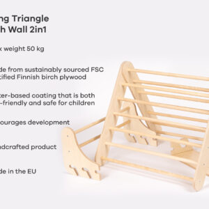 Set Pikler Triangle 2 în 1 + Perete Suedez - natural – imagine 2